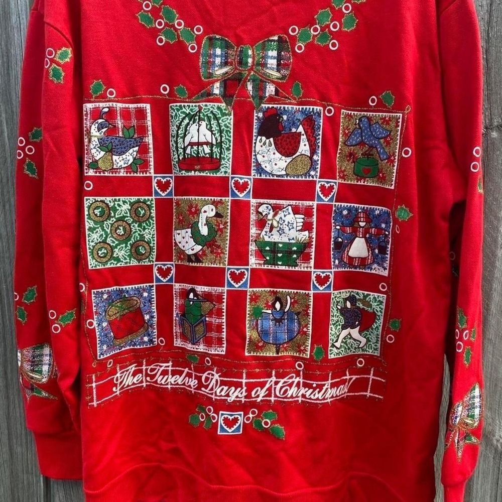 Christmas On Mainstreet Red Twelve Days of Christmas Sweatshirt M Made in USA - Picture 2 of 7